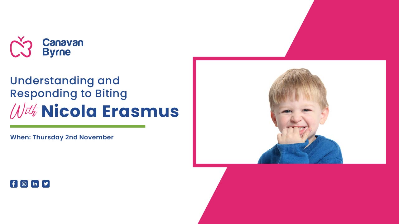 Nicola Erasmus discussing strategies on child biting behaviour during a webinar.